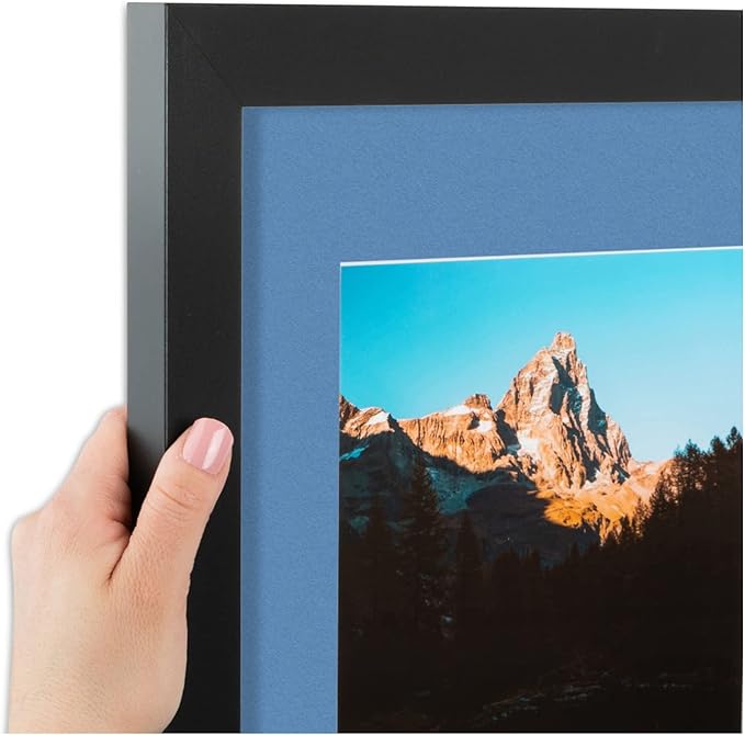 ArtToFrames Collage Photo Frame Double Mat with 2-5x7 inch Openings with Black Frame and Liberty Blue Top Mat
