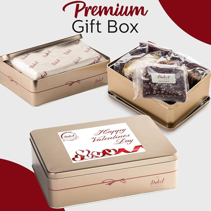 Dulcet Gift Baskets Happy Valentines Love Day Deluxe Bakery Mix of Assorted Cookies and Pastries with Decorative Teddy Bear for Women, Friend, College, Couples, Husband, Wife, Him & Her.