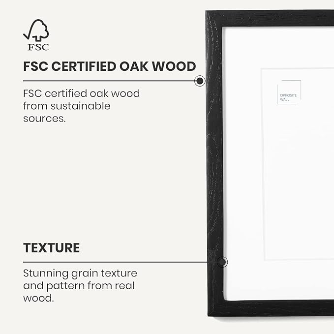 Opposite Wall - 11x17 in - Black Solid Oak Wood Picture Frame - Lightweight, Versatile & Shatterproof - Wall Hanging Poster or Photo Frame - Wall Decor for Office, Gallery & Home