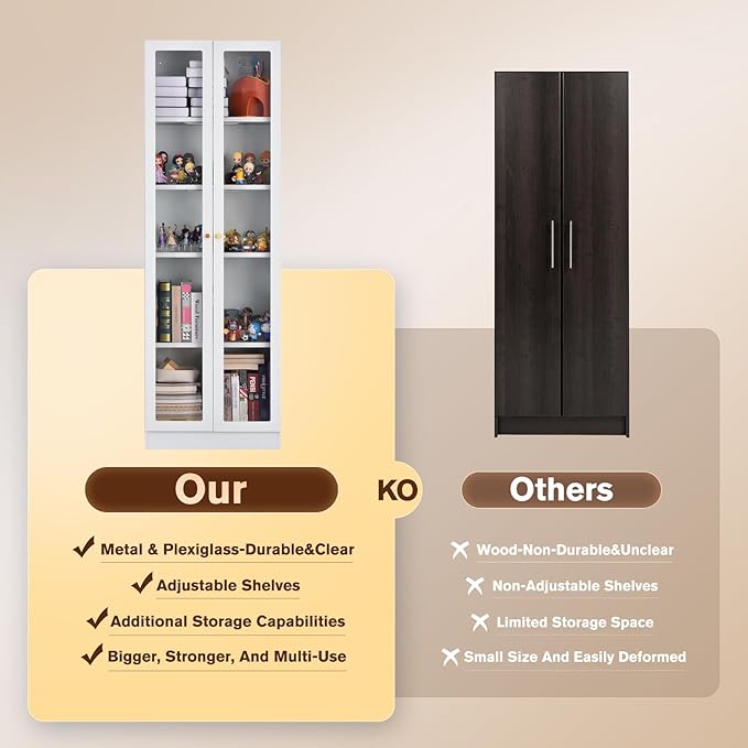 5 Tier Metal Curio Cabinets,Modern Bookcase with Acrylic Door and 4 Adjustable Shelves, 70.87 Inch Tall Storage Cabinet Display Case, Dust Proof Display Cabinet for Home Office, Living Room