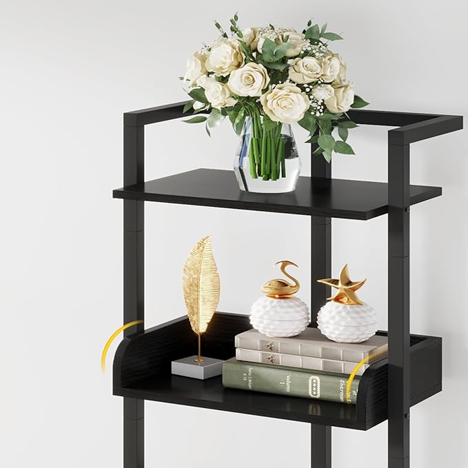 Hosfais Book Shelf Tall Bookshelf: 5 Tier Wood Bookcase with Metal Edge Protection Industrial Narrow Bookshelf Corner Storage Organizer Display Book Rack for Living Room Bedroom Home Office (Black)