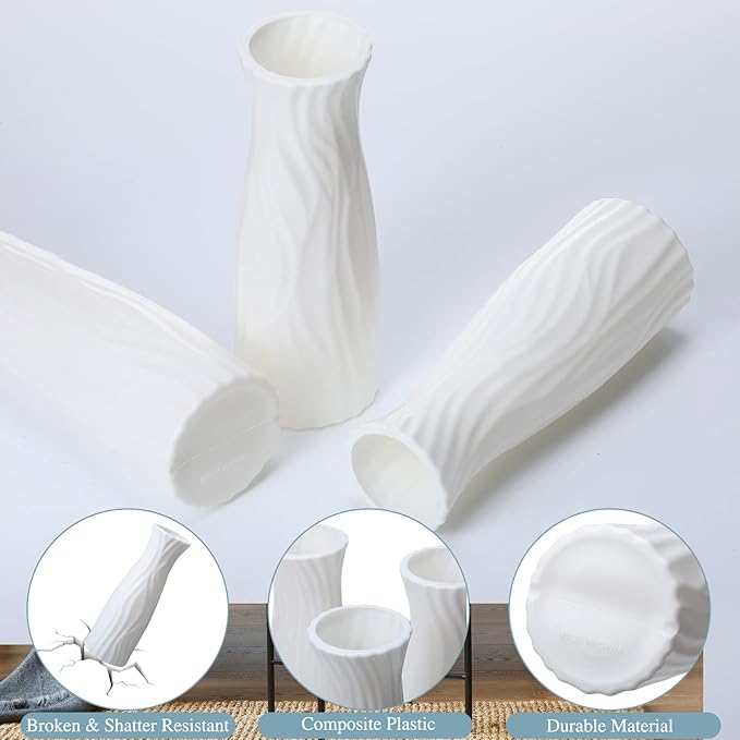 24 Pcs Composite Plastic Flower Vase Ceramic Look Decorative White Unbreakable Plastic Vases for Flower Centerpieces for Living Room Table Home Decor(Classic Style)