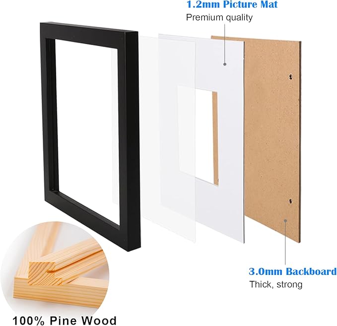 Egofine 4x6 Picture Frames Set of 6 - Made of Solid Wood Covered by Plexiglass for Table Top Display and Wall Mounting photo frame Black