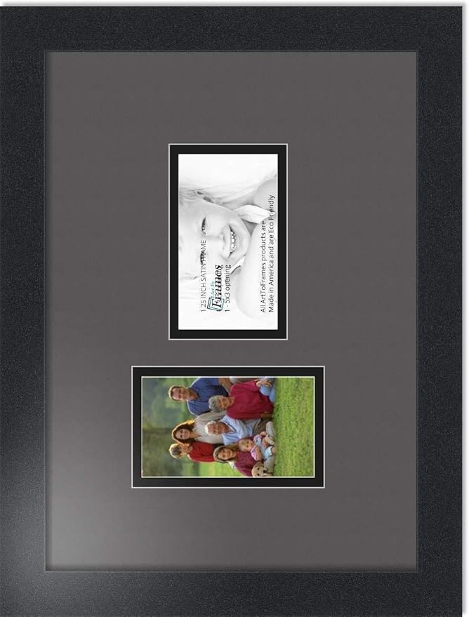 ArtToFrames Collage Photo Frame Double Mat with 2 - 3x5 Openings and Satin Black Frame