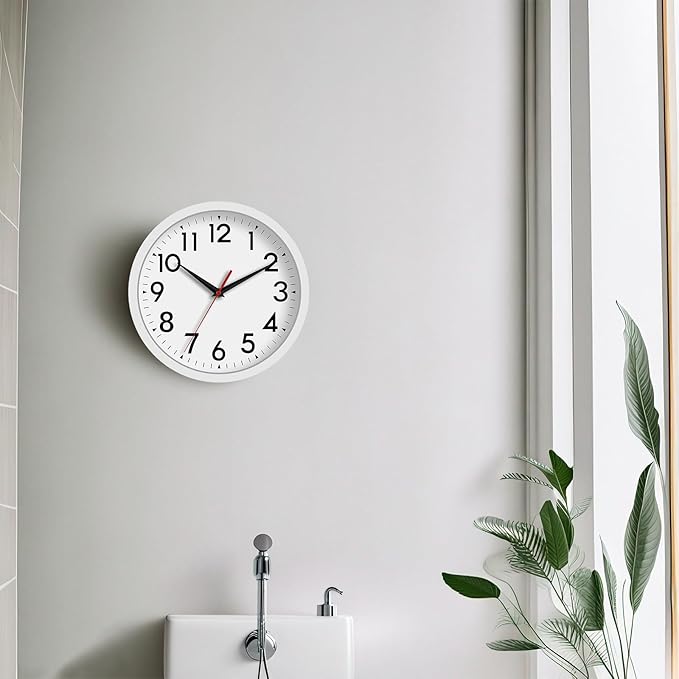 Wall Clock Small Analog 8 Inch Silent Non Ticking Battery Operated Modern Simple Decorative for Kitchen Office Bedroom Bathroom Living Room(White)