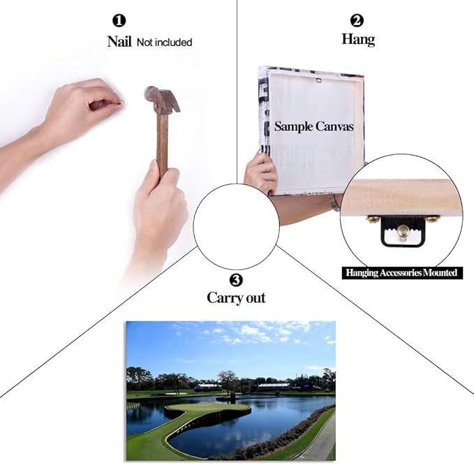 TPC Sawgrass Golf Course Wall Art for Living Room Bedroom Office Wall Decor - USA Golf Course Picture Poster Framed Artwork Canvas Prints Golf Art Ready to Hang(18''H x 24''W)