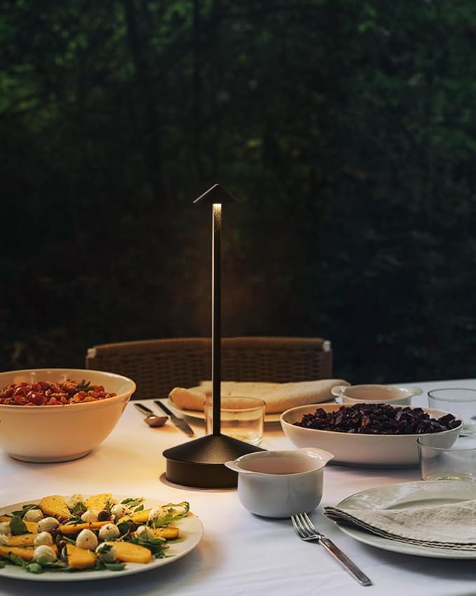 Cordless Table Lamp, 6000mAh Rechargeable Table Lamps, Portable Touch LED Lamp, 3 Color Stepless Dimming Battery Powered Bedside Table Lamps for Restaurant/Patio/Outdoor- Black (1 Pcs Black)