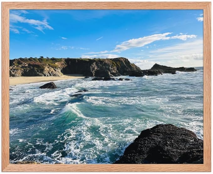 Bodega Bay Coastal Wall Art – Framed Ocean Photography Print – California Nature Landscape Poster – Seascape Decor for Living Room or Bedroom (16x20 inches) - Wooden Framed (Red Oak)