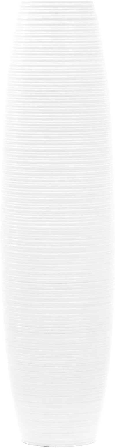 Leewadee Large White Home Decor Floor Vase – Wooden 28 inches Tall Farmhouse Decor Flower Holder for Fake Plant and Pampas Grass