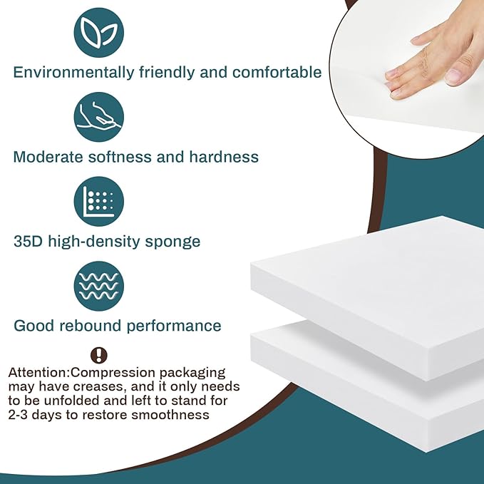 Frienda 2 Pack 2" x 26" x 26" Upholstery High Density Foam Cushion Replacement Square Cut to Size Foam Couch for Chair Couches Padding Shipping Packing DIY Cosplay Projects
