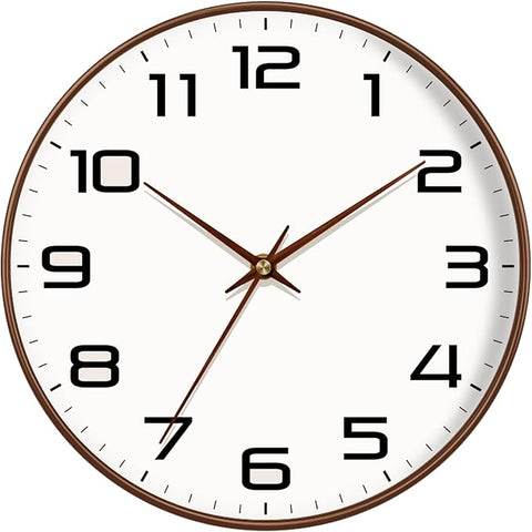 Woodgrain Wall Clock, Silent Non-Ticking Battery Operated Clock 10 Inch, Large Easy-to-Read Number Digital Wall Clocks, Modern Analog Clocks for Living Room Bedroom Kitchen Office Gym, Brown