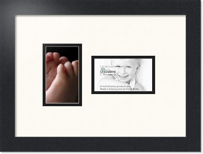 ArtToFrames Collage Photo Frame Double Mat with 2 - 3x5 Openings and Satin Black Frame