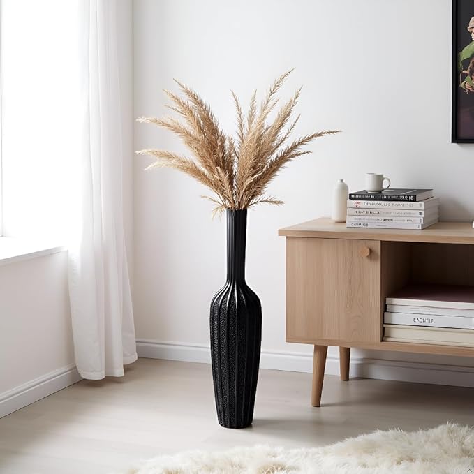 Modern Black Floor Vase - 23.62 Inches Tall Decorative Vase for Dried Flowers, Home Decor Accent, Resin Tall Floor Vase