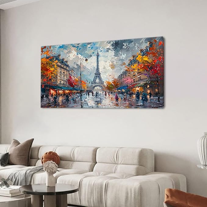 Piy Painting Eiffel Tower in Paris French Landscape Street View Wall Art Decor Artwork for Bedroom (30x60 Inches)