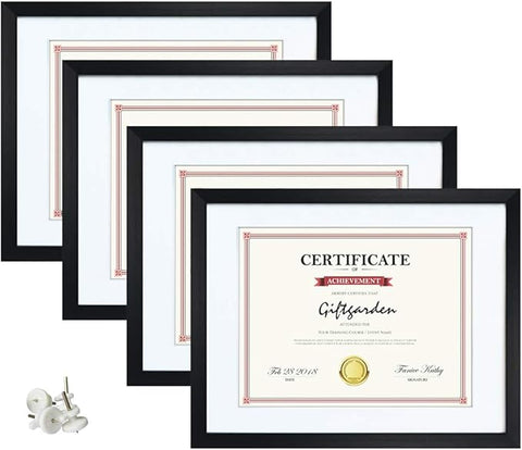 Giftgarden Black 8.5 x 11 Picture Frame with Mat, 10x12 Frame Matted to 8.5x11 Award Certificate Document Photo, Wall or Tabletop Display, Set of 4