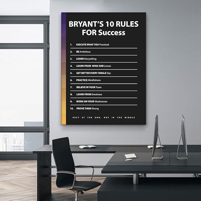 Bryant 10 Rules For Success Motivational Wall Art Office Decor Canvas Print, Black Mamba Mentality, Basketball Player Gift, Sports Gym Art, Coach Print (8 x 8 in)