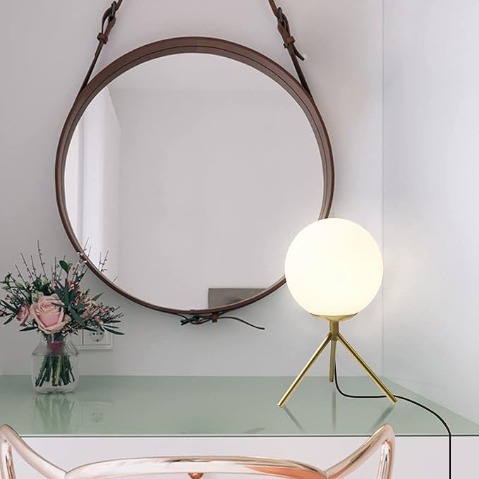 BOKT Mid Century Modern Table Lamp - Gold Glass Globe Desk Reading Lamp - Contemporary Minimalist Brushed Brass Bedside Desk Nightstand Industrial Vintage Bedside Table Light