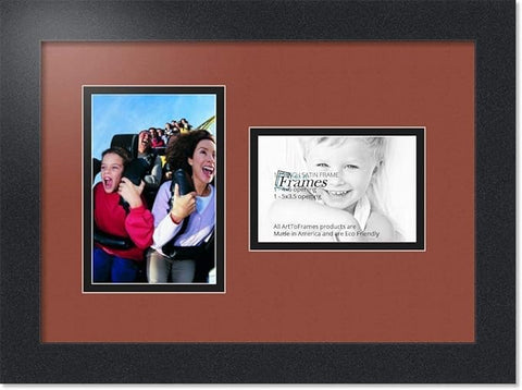 ArtToFrames Collage Photo Frame Double Mat with 1 - 3.5x5^ 4x6 Openings and Satin Black Frame