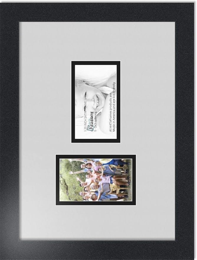 ArtToFrames Collage Photo Frame Double Mat with 2 - 3x5 Openings and Satin Black Frame