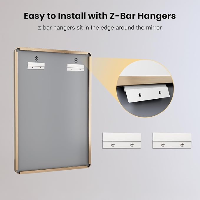 LOAAO 30”X36” Gold Bathroom Mirror, Rounded Rectangle Gold Frame Mirror, Brushed Gold Bathroom Vanity Mirror Wall-Mounted, Anti-Rust, Tempered Glass, Hangs Horizontally or Vertically