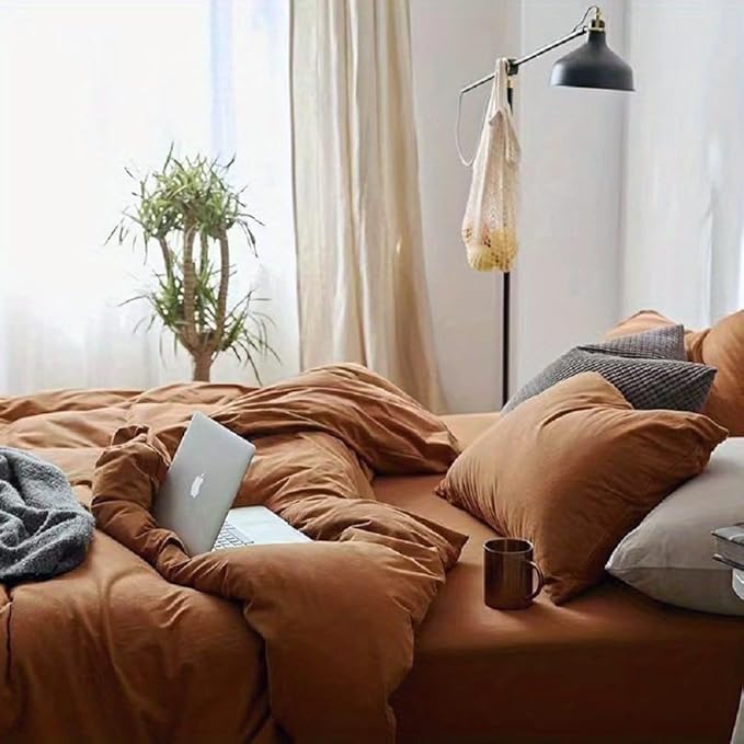 VM VOUGEMARKET Jersey Duvet Cover Queen,Pumpkin Duvet Cover with 2 Pillowcases,Super Soft Burnt Orange Bedding Set for Men Women Without Filling-Full/Queen,Pumpkin