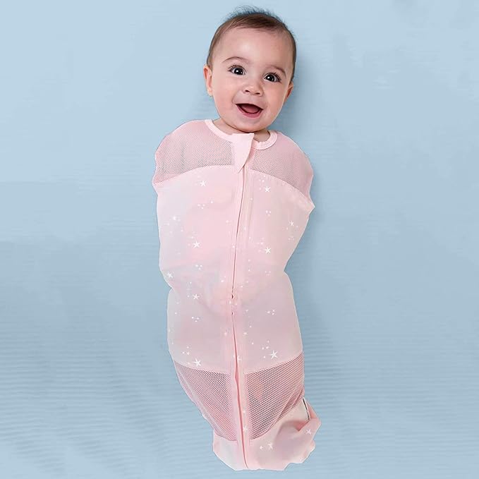 Happiest Baby Sleepea 5-Second Swaddle - 100% Organic Cotton Baby Swaddle Blanket - Doctor Designed Promotes Healthy Hip Development (Ivory Planets, Medium)