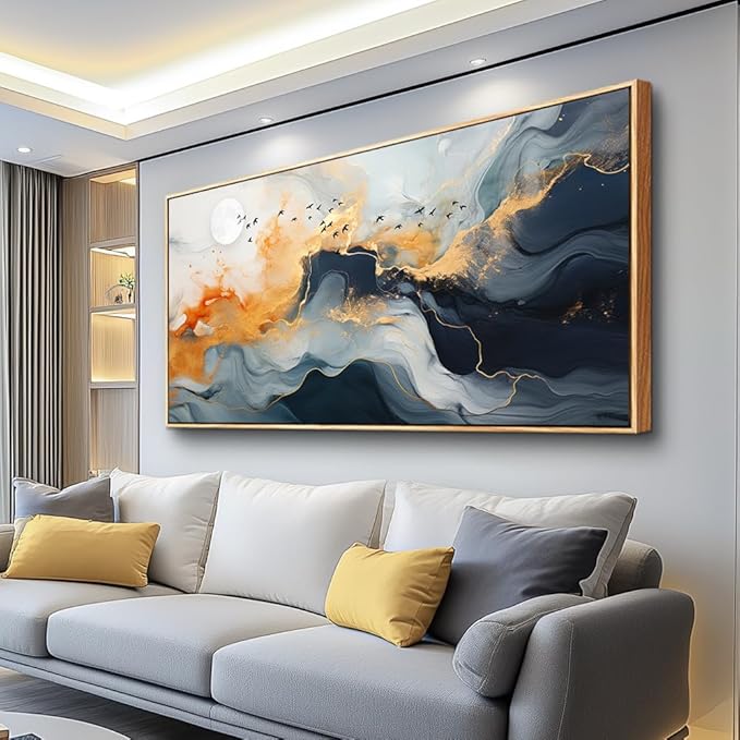 MHARTK66 Canvas Wall Art For Living Room Wood Framed Boho Wall Decor Bedroom Office Large Wall Decorations Minimalist Abstract Ink Wall Painting Framed Prints Pictures Artwork Hotel Room Home Decor