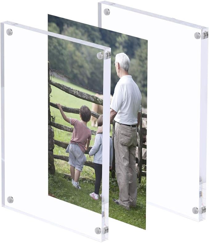 AMEITECH 5x7 Acrylic Photo Frame, Magnetic Picture Frames, 10 + 10MM Thickness Stand in Desk Table, Clear (5 Pack)