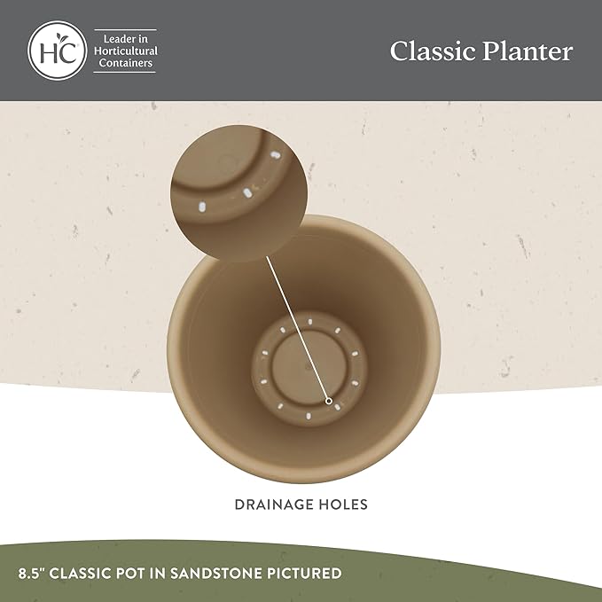The HC Companies Classic Round Plastic Plant Pot w/Rolled Rim - Lightweight & UV Resistant Flower Pot for Herbs & More - Outdoor & Indoor Plant Pots w/Drainage (7 inch Chocolate, Pack of 1)