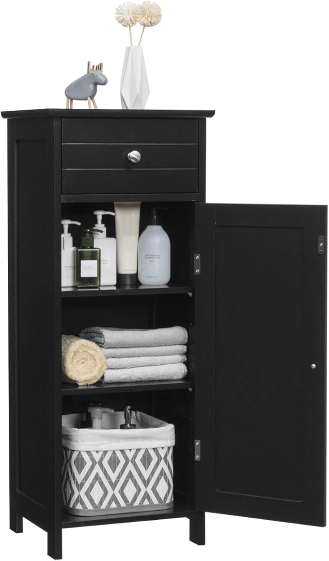 GLACER Floor Storage Cabinet, Multifunctional Bathroom Storage Cabinet with 2 Adjustable Shelves, Ideal for Bathroom, Living Room, 14 x 12 x 34.5 inches (Black)