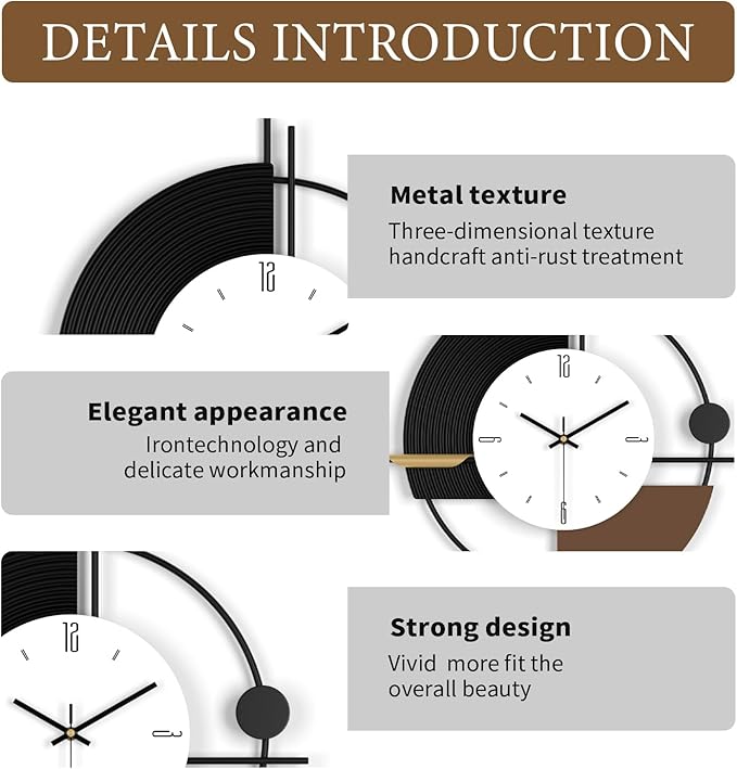 Modern Wall Clock for Living Room,Large Decorative Wall Clock,Digital Creative Silent Clock Battery Operated for Kitchen/Entryway/Bedroom/Office/Dinning Room Metal Wall Decor 18"X31"