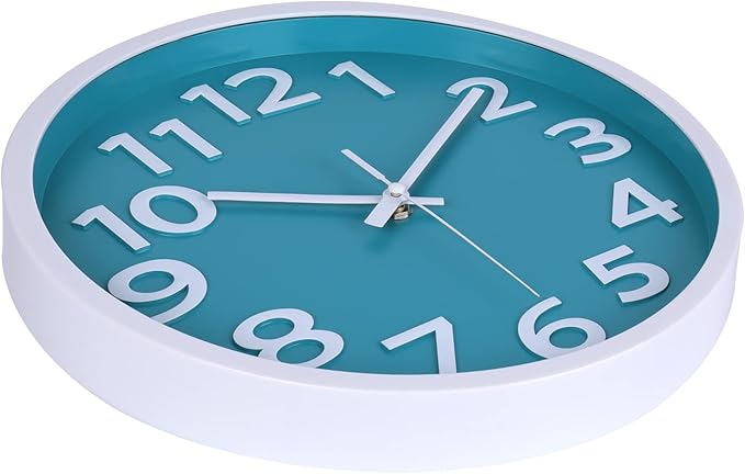 10 Inch Wall Clock Silent Non-Ticking,Modern Wall Clocks Battery Operated Easy to Read Quartz Analog Clock for Kitchen Bedroom Classroom School Bathroom Decor,Coastal Beach Theme (Aqua)