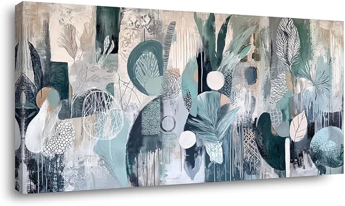 Abstract Plant Garden Wall Art for Living Room Office Green Teal Canvas Painting Prints Sage Green Botanical Artwork Dining Room Bedroom Decor (20x40 Inches)