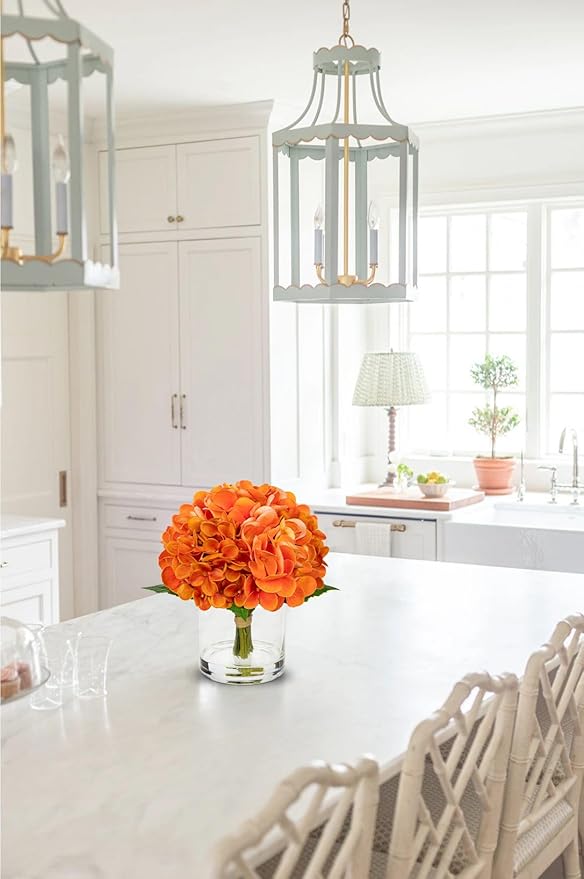 Hollyone Fall Hydrangea Artificial Flowers for Decoration Orange Hydrangea Artificial Flowers in Vase Latex Real Touch Fall Flower Arrangements Fake Hydrangeas with Faux Water Autumn Centerpiece Decor
