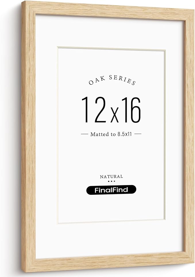 12x16 Frame with Mat for 8.5x11 Set of 3, Natural Solid Oak Wood 12x16 Picture Frame, Lightweight for Wall Mounting(3 Pack,Oak)