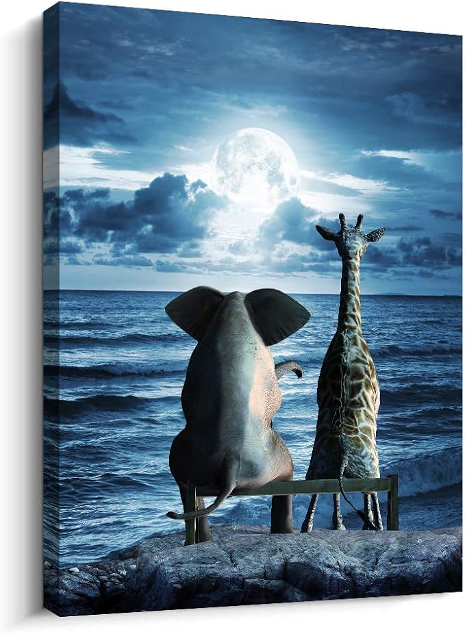Canvas Wall Art For Bedroom Wall Decor For Living Room Modern Family Bathroom Canvas Art Animal Elephant Abstract Pictures Blue Ocean Wall Artwork Office Wall Painting Ready To Hang Home Decorations