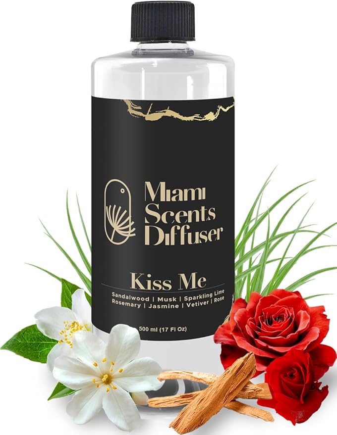 Kiss Me Scent Inspired by Bellagio Hotel 17 Fl Oz - 500 ml Essential Oils Aroma for Home Office Diffuser Luxury Fragance Refill Aromatherapy Fresh Blend of Jasmine, Rose, Musk Rosemary and Sandalwood.
