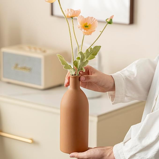 Modern Ceramic Vase Set of 3, Decorative Flower Vases for Home, Multicolor Pottery Vases for Living Room, Kitchen, Bedroom, Shelf, Rustic Farmhouse (Brown Mix)