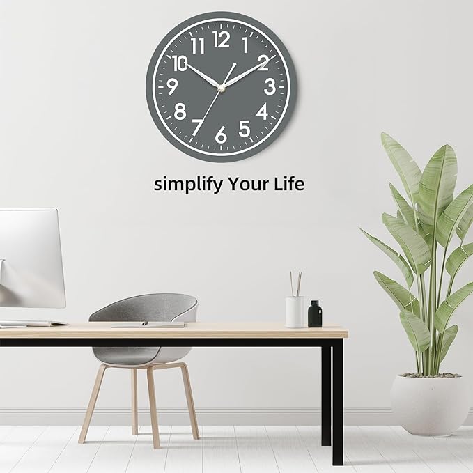 AKCISOT Wall Clock Bathroom 10 Inch Analog Small Wall Clocks Battery Operated - Silent Non Ticking Modern Simple Style Clock Decorative for Kitchen,Bedroom,Home Office,Living Room,School(Gray)