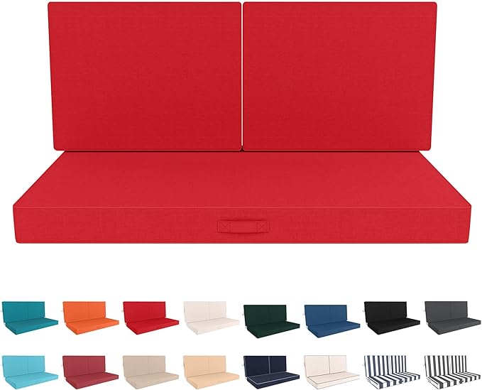 Outdoor Loveseat Cushion Set 46 x 26 Inch, Waterproof & Fade-Resistant Deep Seat Patio Cushions with Removable Cover, Ties & Hidden Zipper, Patio Love Seat Sofa Cushions for Sofa Bench Couch,Red