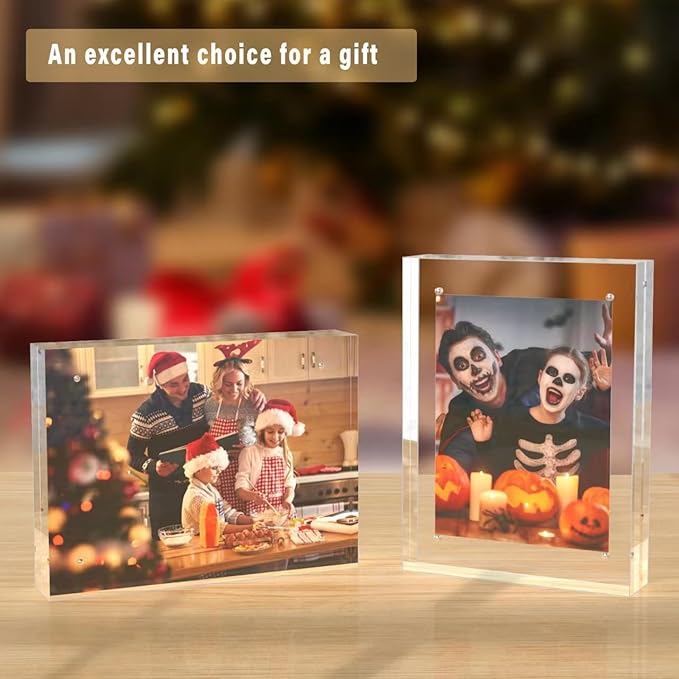 HELPLEX 5 Pack 8.5x11 Acrylic Picture Frames, 24mm Thicker Frameless Clear Frame Double Sided Magnetic Frame, Free Standing Desktop Display Stand