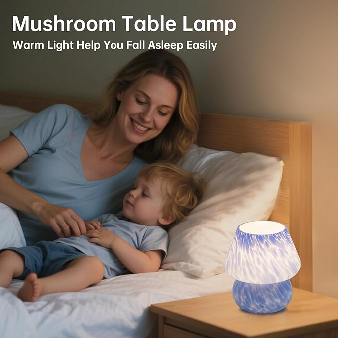 Mushroom Lamp Table Lamp for Bedroom,Desk Bedside Small Lamps for Living Room Night Stands,Mushroom Decor Cute Mini Modern Mid Century Lamps,Unique Aesthetic Home Living Room Decor(Ocean Blue)