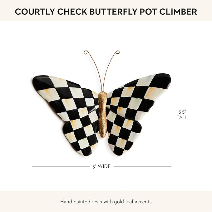 MACKENZIE-CHILDS Pot Climber, Decorative Flowerpot Hanger, Indoor and Outdoor Planter Hanging Decor, Courtly Check Butterfly