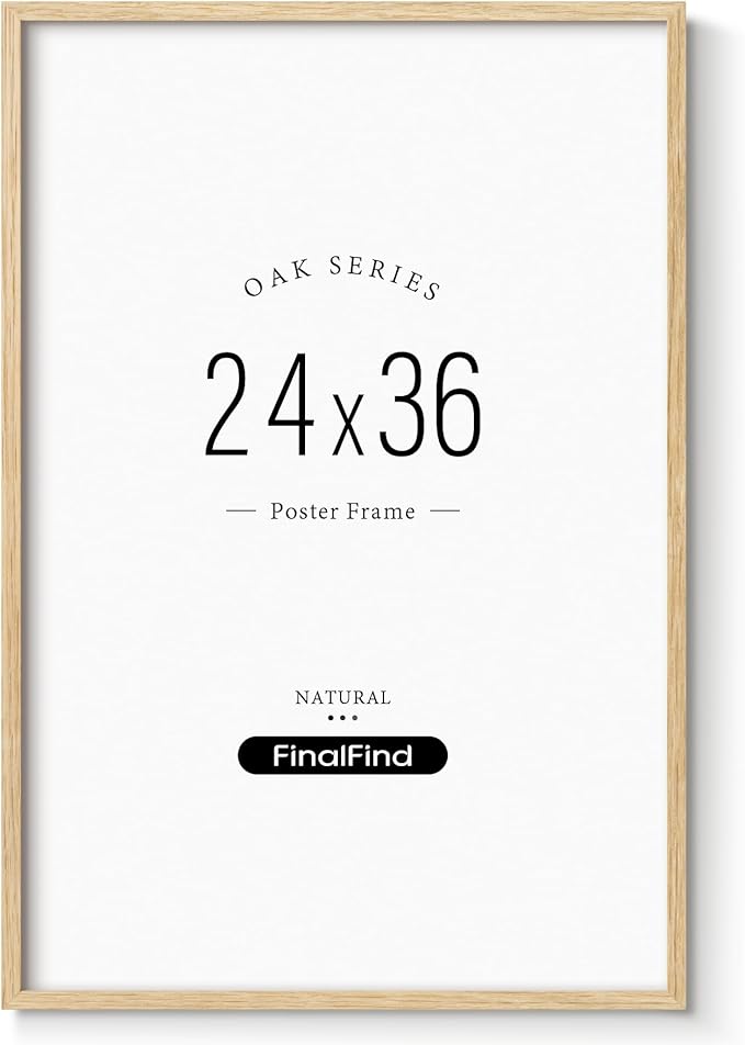 Minimalist 24x36 Poster Frame, Natural Solid Oak Wood 24 x 36 Picture Frame, Lightweight for Wall Moungting (Single, Oak)