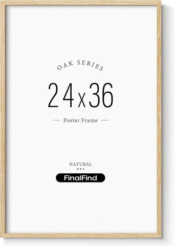 Minimalist 24x36 Poster Frame, Natural Solid Oak Wood 24 x 36 Picture Frame, Lightweight for Wall Moungting (Single, Oak)