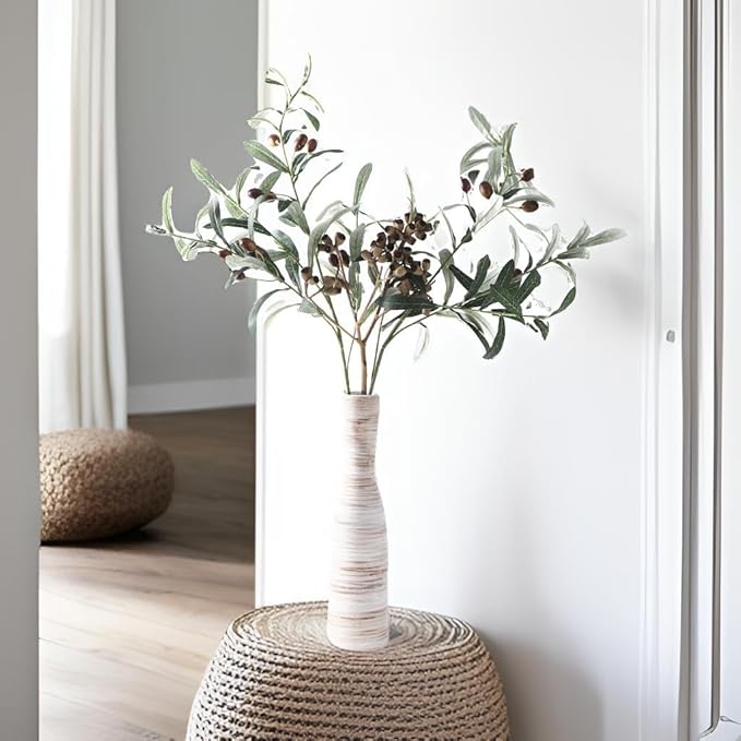 ALMA 14" Tall White Ceramic Vase for Table Centerpiece,Small Flower Vase for Roses,Thin Bowl Vase for Home Decor Living Room, Boho Bathroom,Beachy Room,Coatsal Bedroom,Modern Office Decor