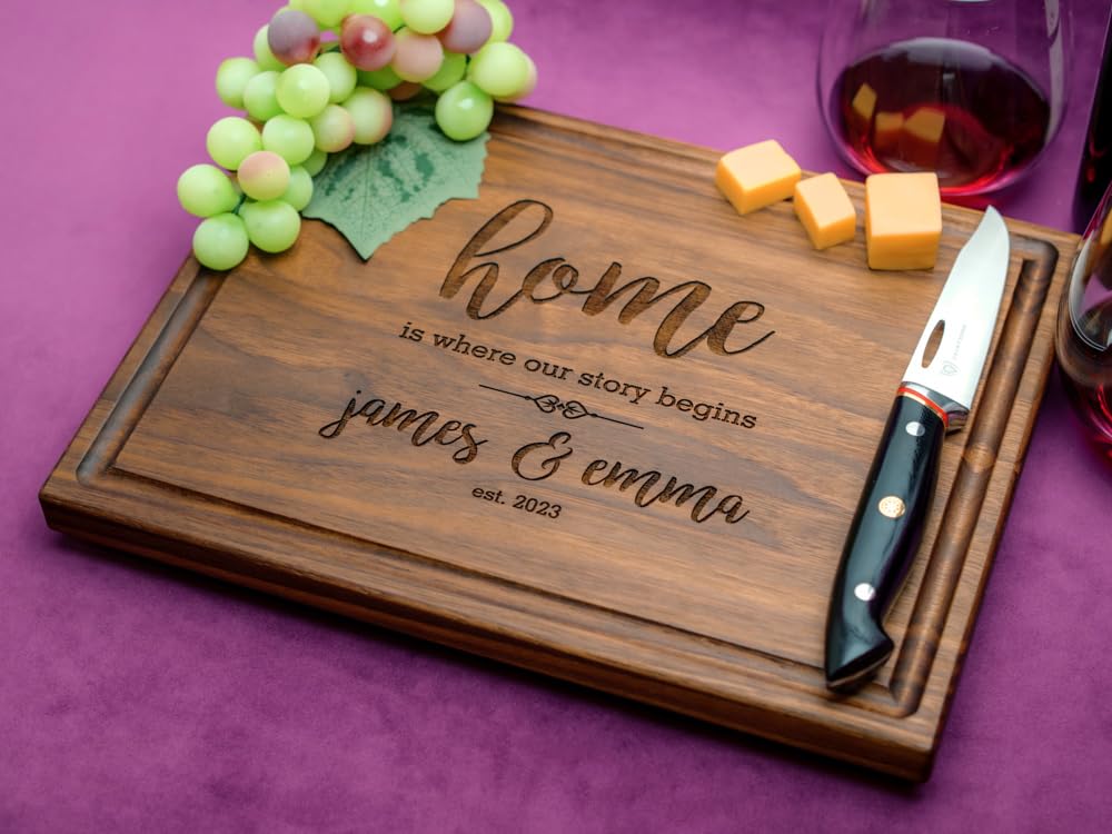 Straga Personalized Cutting Boards | Handmade Wood Engraved Charcuterie | Custom Housewarming, Home Purchase Gift for Homeowners, Real Estate Agents (First Home Design No.925)
