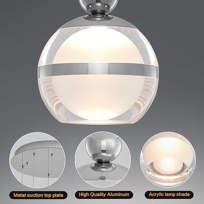 5 Lights Modern Pendant Lighting Chrome Globe Hanging Ceiling Pendant Light Fixtures Cluster LED Dimmable Pendant Lights Kitchen Island for Dining Room Living Room Bedroom Foyer Stairs