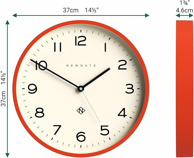 NEWGATE® Number Three Echo Wall Clock | Modern Round Clock | 14.5 inch | Pumpkin Orange | Easy to Read Numbers | Ideal for Kitchen, Living Room or Office