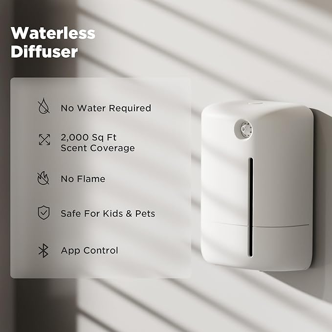 Waterless Diffuser for Essential Oil 2000sq.ft Coverage Nebulizer Nano Smart Air Freshener Diffusers Scent Aromatherapy Diffuser for Home Room Office with Oil